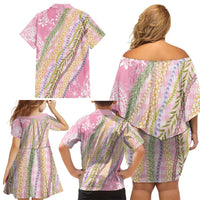 Pink Palaka Hawaii Leis Family Matching Off Shoulder Short Dress and Hawaiian Shirt Hawaiian-plaid Elegant Tropical Vibes LT14 - Polynesian Pride
