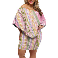 Pink Palaka Hawaii Leis Family Matching Off Shoulder Short Dress and Hawaiian Shirt Hawaiian-plaid Elegant Tropical Vibes LT14 Mom's Dress Pink - Polynesian Pride