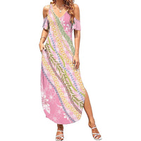Pink Palaka Hawaii Leis Summer Maxi Dress Hawaiian-plaid Elegant Tropical Vibes - Polynesian Pride