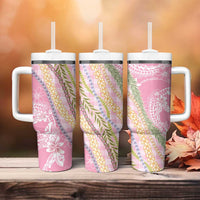 Pink Palaka Hawaii Leis Tumbler With Handle Hawaiian-plaid Elegant Tropical Vibes - Polynesian Pride