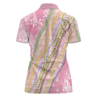 Pink Palaka Hawaii Leis Women Polo Shirt Hawaiian-plaid Elegant Tropical Vibes LT14 - Polynesian Pride