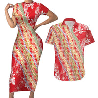 Red Palaka Hawaii Leis Couples Matching Short Sleeve Bodycon Dress and Hawaiian Shirt Hawaiian-plaid Elegant Tropical Vibes LT14 Red - Polynesian Pride