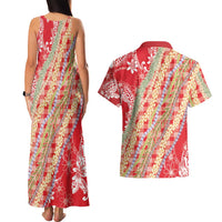 Red Palaka Hawaii Leis Couples Matching Tank Maxi Dress and Hawaiian Shirt Hawaiian-plaid Elegant Tropical Vibes LT14 - Polynesian Pride