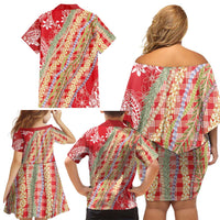 Red Palaka Hawaii Leis Family Matching Off Shoulder Short Dress and Hawaiian Shirt Hawaiian-plaid Elegant Tropical Vibes LT14 - Polynesian Pride