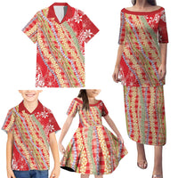 Red Palaka Hawaii Leis Family Matching Puletasi and Hawaiian Shirt Hawaiian-plaid Elegant Tropical Vibes LT14 - Polynesian Pride