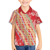 Red Palaka Hawaii Leis Family Matching Summer Maxi Dress and Hawaiian Shirt Hawaiian-plaid Elegant Tropical Vibes LT14 Son's Shirt Red - Polynesian Pride