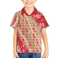 Red Palaka Hawaii Leis Family Matching Tank Maxi Dress and Hawaiian Shirt Hawaiian-plaid Elegant Tropical Vibes LT14 Son's Shirt Red - Polynesian Pride