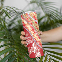 Red Palaka Hawaii Leis Skinny Tumbler Hawaiian-plaid Elegant Tropical Vibes LT14 - Polynesian Pride