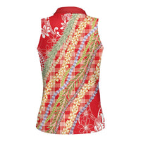 Red Palaka Hawaii Leis Women Sleeveless Polo Shirt Hawaiian-plaid Elegant Tropical Vibes LT14 - Polynesian Pride