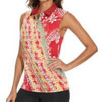 Red Palaka Hawaii Leis Women Sleeveless Polo Shirt Hawaiian-plaid Elegant Tropical Vibes LT14 - Polynesian Pride