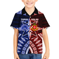 Personalised Tupou College And Kolisi Tonga Atele Family Matching Puletasi Dress and Hawaiian Shirt Tongan Ngatu Pattern LT14 Son's Shirt Blue - Polynesian Pride