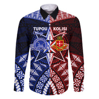 Personalised Tupou College And Kolisi Tonga Atele Family Matching Tank Maxi Dress and Hawaiian Shirt Tongan Ngatu Pattern LT14 Dad's Shirt - Long Sleeve Blue - Polynesian Pride