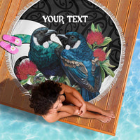 Personalised Valentine's Day New Zealand Beach Blanket Tui Bird Couple Kowhaiwhai Mix Pohutukawa LT14 - Polynesian Pride