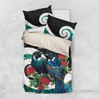 Personalised Valentine's Day New Zealand Bedding Set Tui Bird Couple Kowhaiwhai Mix Pohutukawa LT14 US Twin 172cm x 218cm Black - Polynesian Pride