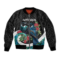 Personalised Valentine's Day New Zealand Bomber Jacket Tui Bird Couple Kowhaiwhai Mix Pohutukawa LT14 Unisex Black - Polynesian Pride