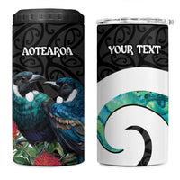 Personalised Valentine's Day New Zealand 4 in 1 Can Cooler Tumbler Tui Bird Couple Kowhaiwhai Mix Pohutukawa LT14 One Size: 16 oz Black - Polynesian Pride