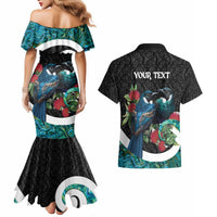 Personalised Valentine's Day New Zealand Couples Matching Mermaid Dress and Hawaiian Shirt Tui Bird Couple Kowhaiwhai Mix Pohutukawa LT14 - Polynesian Pride