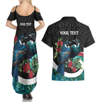 Personalised Valentine's Day New Zealand Couples Matching Summer Maxi Dress and Hawaiian Shirt Tui Bird Couple Kowhaiwhai Mix Pohutukawa LT14 - Polynesian Pride