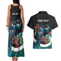 Personalised Valentine's Day New Zealand Couples Matching Tank Maxi Dress and Hawaiian Shirt Tui Bird Couple Kowhaiwhai Mix Pohutukawa LT14 - Polynesian Pride