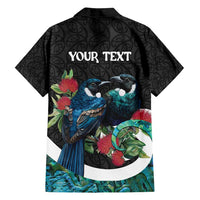 Personalised Valentine's Day New Zealand Family Matching Off Shoulder Short Dress and Hawaiian Shirt Tui Bird Couple Kowhaiwhai Mix Pohutukawa LT14 - Polynesian Pride