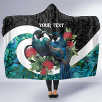 Personalised Valentine's Day New Zealand Hooded Blanket Tui Bird Couple Kowhaiwhai Mix Pohutukawa LT14 One Size Black - Polynesian Pride