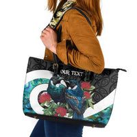 Personalised Valentine's Day New Zealand Leather Tote Bag Tui Bird Couple Kowhaiwhai Mix Pohutukawa LT14 Black - Polynesian Pride
