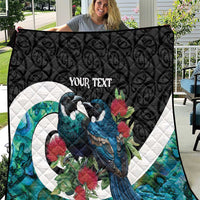 Personalised Valentine's Day New Zealand Quilt Tui Bird Couple Kowhaiwhai Mix Pohutukawa LT14 Black - Polynesian Pride