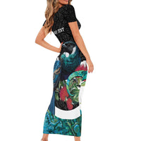 Personalised Valentine's Day New Zealand Short Sleeve Bodycon Dress Tui Bird Couple Kowhaiwhai Mix Pohutukawa LT14 - Polynesian Pride