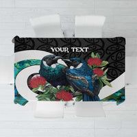 Personalised Valentine's Day New Zealand Tablecloth Tui Bird Couple Kowhaiwhai Mix Pohutukawa LT14 Black - Polynesian Pride