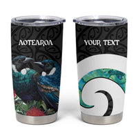 Personalised Valentine's Day New Zealand Tumbler Cup Tui Bird Couple Kowhaiwhai Mix Pohutukawa LT14 Black - Polynesian Pride