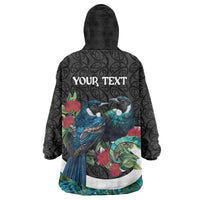 Personalised Valentine's Day New Zealand Wearable Blanket Hoodie Tui Bird Couple Kowhaiwhai Mix Pohutukawa LT14 - Polynesian Pride