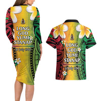Vanuatu Independence Day Couples Matching Long Sleeve Bodycon Dress and Hawaiian Shirt Long God Yumi Stanap Happy 45th Anniversary LT14 - Polynesian Pride