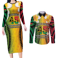 Vanuatu Independence Day Couples Matching Long Sleeve Bodycon Dress and Long Sleeve Button Shirt Long God Yumi Stanap Happy 45th Anniversary LT14 Reggae - Polynesian Pride