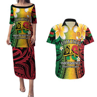 Vanuatu Independence Day Couples Matching Puletasi and Hawaiian Shirt Long God Yumi Stanap Happy 45th Anniversary LT14 Reggae - Polynesian Pride