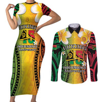 Vanuatu Independence Day Couples Matching Short Sleeve Bodycon Dress and Long Sleeve Button Shirt Long God Yumi Stanap Happy 45th Anniversary LT14 Reggae - Polynesian Pride