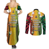 Vanuatu Independence Day Couples Matching Summer Maxi Dress and Long Sleeve Button Shirt Long God Yumi Stanap Happy 45th Anniversary LT14 - Polynesian Pride