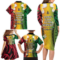 Vanuatu Independence Day Family Matching Long Sleeve Bodycon Dress and Hawaiian Shirt Long God Yumi Stanap Happy 45th Anniversary LT14 - Polynesian Pride