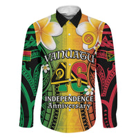 Vanuatu Independence Day Family Matching Puletasi and Hawaiian Shirt Long God Yumi Stanap Happy 45th Anniversary LT14 Dad's Shirt - Long Sleeve Reggae - Polynesian Pride