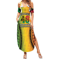 Vanuatu Independence Day Family Matching Summer Maxi Dress and Hawaiian Shirt Long God Yumi Stanap Happy 45th Anniversary LT14 Mom's Dress Reggae - Polynesian Pride