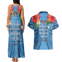 Fiji Day Couples Matching Tank Maxi Dress and Hawaiian Shirt Happy 54 Years Of Independence Tapa Pattern Blue LT14 - Polynesian Pride