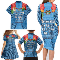 Fiji Day Family Matching Long Sleeve Bodycon Dress and Hawaiian Shirt Happy 54 Years Of Independence Tapa Pattern Blue LT14 - Polynesian Pride