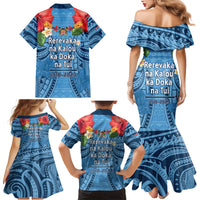 Fiji Day Family Matching Mermaid Dress and Hawaiian Shirt Happy 54 Years Of Independence Tapa Pattern Blue LT14 - Polynesian Pride