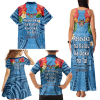Fiji Day Family Matching Tank Maxi Dress and Hawaiian Shirt Happy 54 Years Of Independence Tapa Pattern Blue LT14 - Polynesian Pride