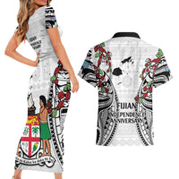 Fiji Day Couples Matching Short Sleeve Bodycon Dress and Hawaiian Shirt Happy 54 Years Of Independence Tapa Pattern White LT14 - Polynesian Pride