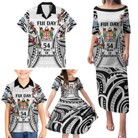 Fiji Day Family Matching Puletasi and Hawaiian Shirt Happy 54 Years Of Independence Tapa Pattern White LT14 - Polynesian Pride