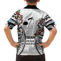 Fiji Day Family Matching Short Sleeve Bodycon Dress and Hawaiian Shirt Happy 54 Years Of Independence Tapa Pattern White LT14 - Polynesian Pride