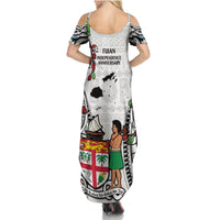 Fiji Day Family Matching Summer Maxi Dress and Hawaiian Shirt Happy 54 Years Of Independence Tapa Pattern White LT14 - Polynesian Pride