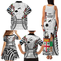 Fiji Day Family Matching Tank Maxi Dress and Hawaiian Shirt Happy 54 Years Of Independence Tapa Pattern White LT14 - Polynesian Pride