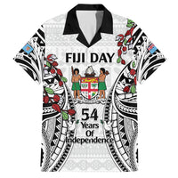 Fiji Day Family Matching Tank Maxi Dress and Hawaiian Shirt Happy 54 Years Of Independence Tapa Pattern White LT14 Dad's Shirt - Short Sleeve White - Polynesian Pride