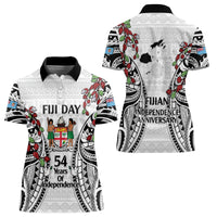 Fiji Day Women Polo Shirt Happy 54 Years Of Independence Tapa Pattern White